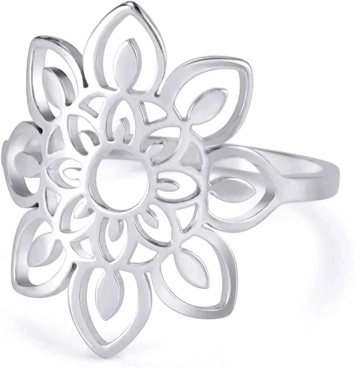 TEAMER Stainless Steel Hollow Lotus Ring - Geometric Simple Jewelry for Women