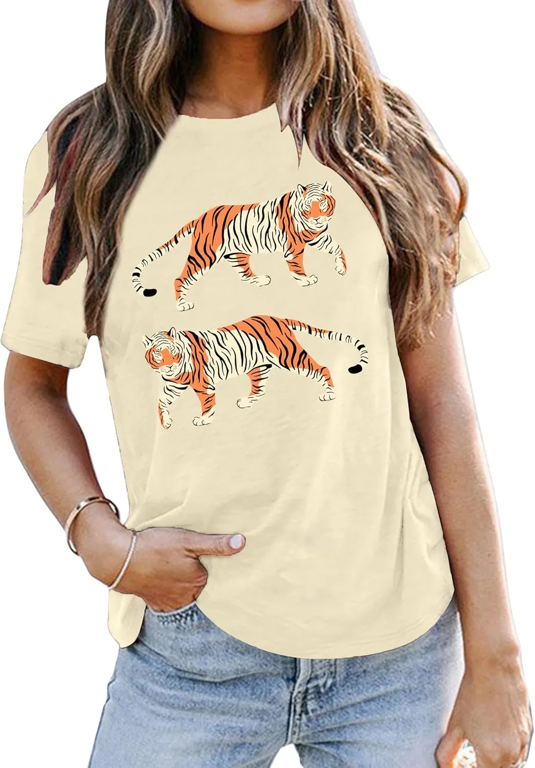 Tie Dye Shirt Womens Animal Tiger Graphic Tees Tops Summer Casual Loose Short Sleeve T-Shirt Blouse
