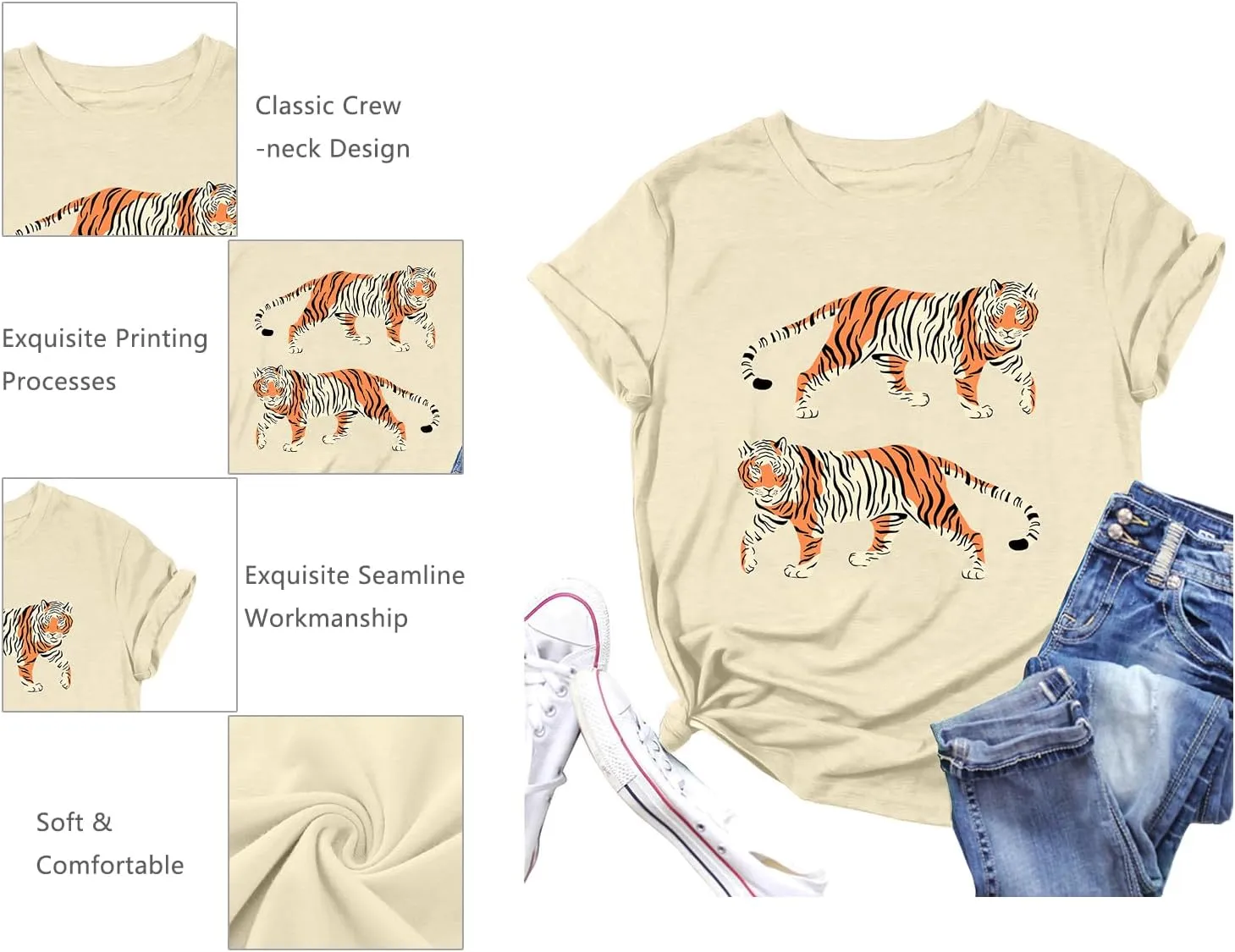 Tie Dye Shirt Womens Animal Tiger Graphic Tees Tops Summer Casual Loose Short Sleeve T-Shirt Blouse