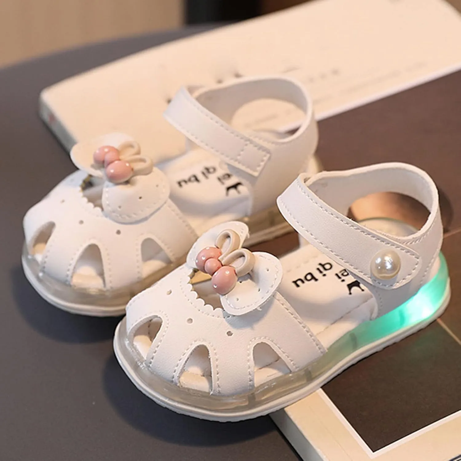 Toddler Girls Children Sandals Close Toe Bow School Dress Shoes Round Toe Anti-Slip Platform Flat Sandal