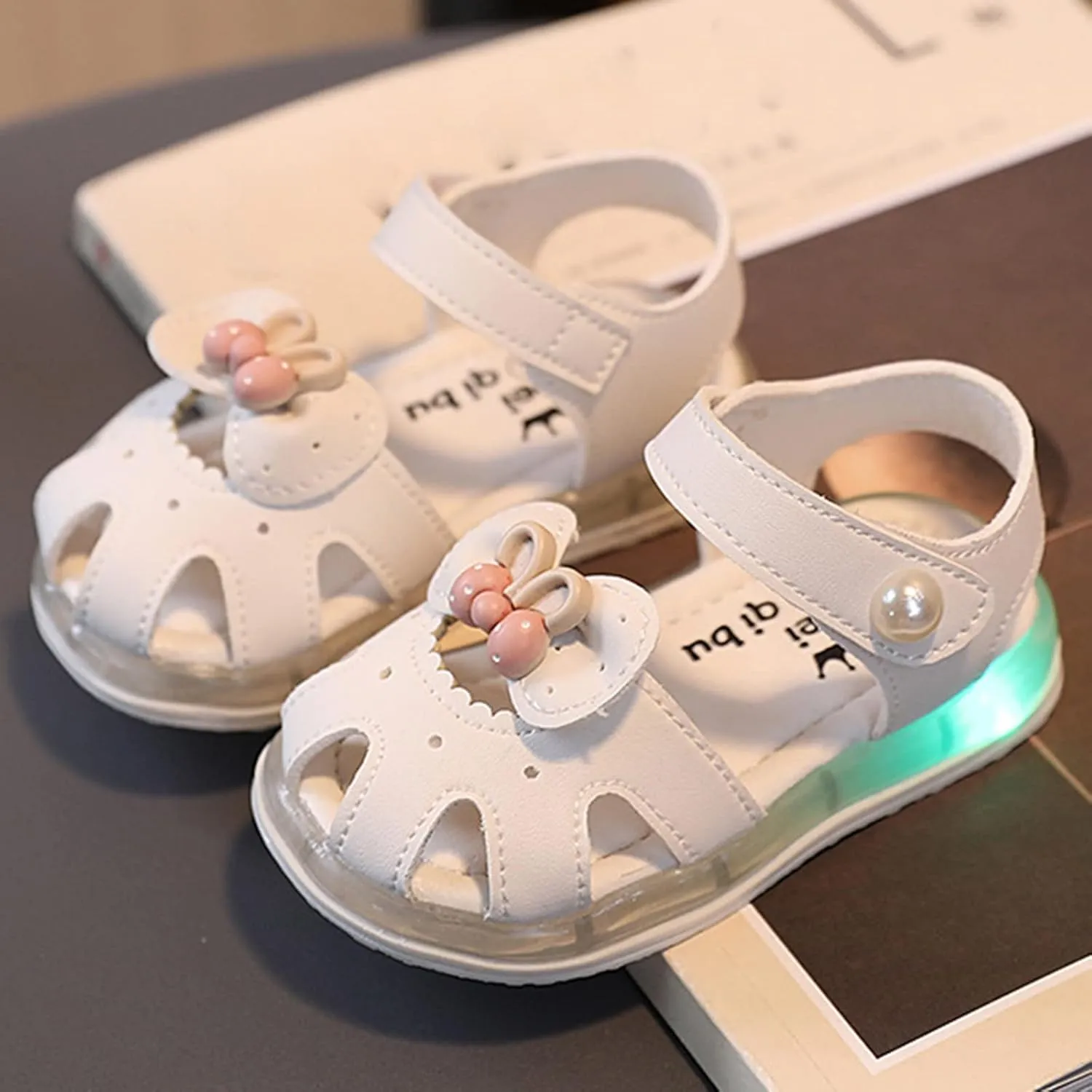 Toddler Girls Children Sandals Close Toe Bow School Dress Shoes Round Toe Anti-Slip Platform Flat Sandal