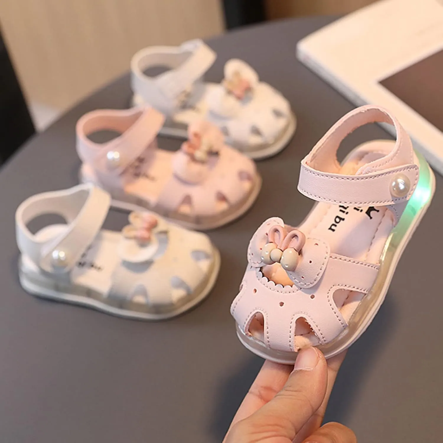 Toddler Girls Children Sandals Close Toe Bow School Dress Shoes Round Toe Anti-Slip Platform Flat Sandal
