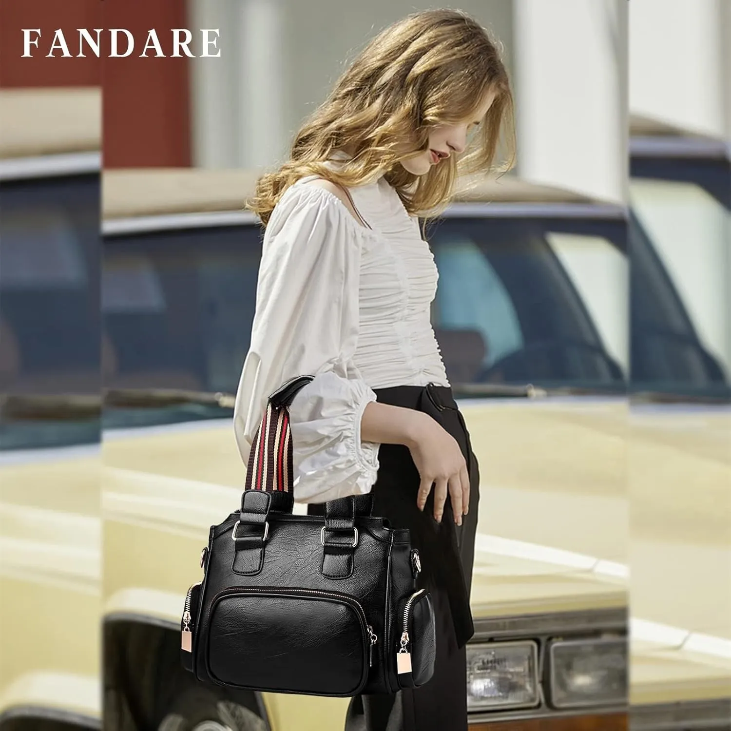 Top Handle Shoulder PU Leather Multi Pockets Crossbody Messenger for Shopping Ladies Handbag Lightweight Tote
