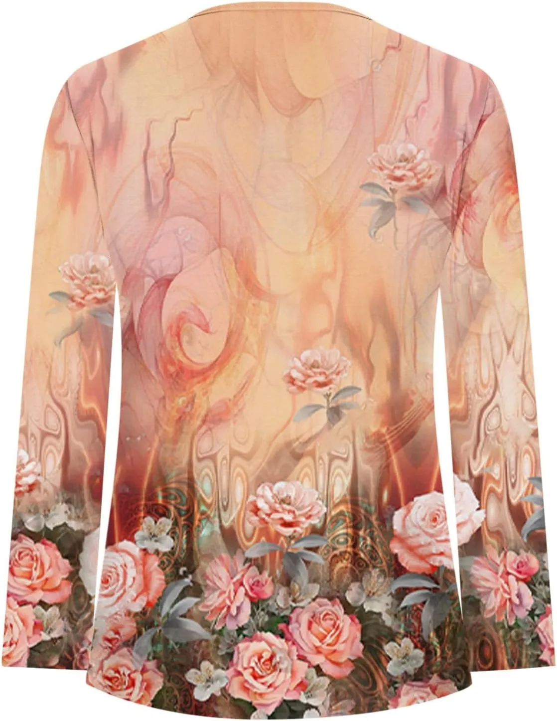 Tops for Women Dressy Casual 2024 Bohemian Floral Print Empire Waist Pleated Tunic Shirt Button Up Loose Comfy Blouse