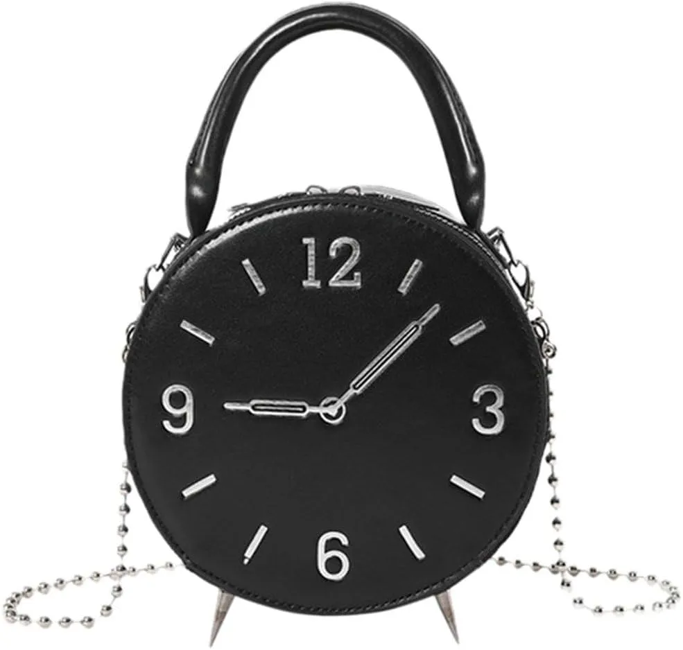 Trendy Crossbody Bags for Women Clock Shape Small Handbags Pu Leather Shoulder Bag Purse Evening Bag with Chain Strap for Women