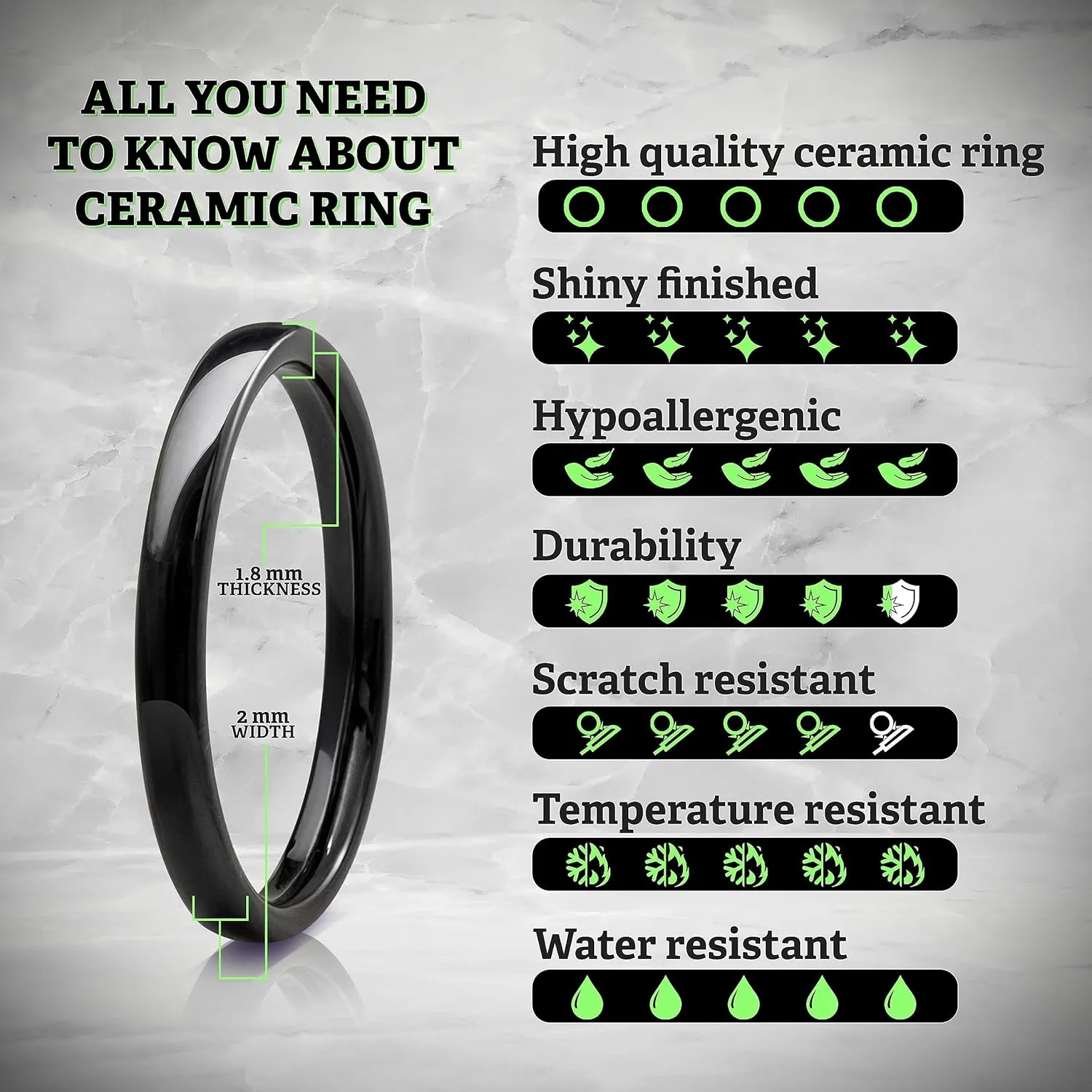 Truly Alpha Ceramic Rings for Women - Classic Wedding Rings for Men & Woman | 2mm, 3mm, 4mm, 6mm, 8mm Ceramic Ring Band | Ceramic Ring for Men | Wedding Bands for Her & Mens Rings | Mens Wedding Band