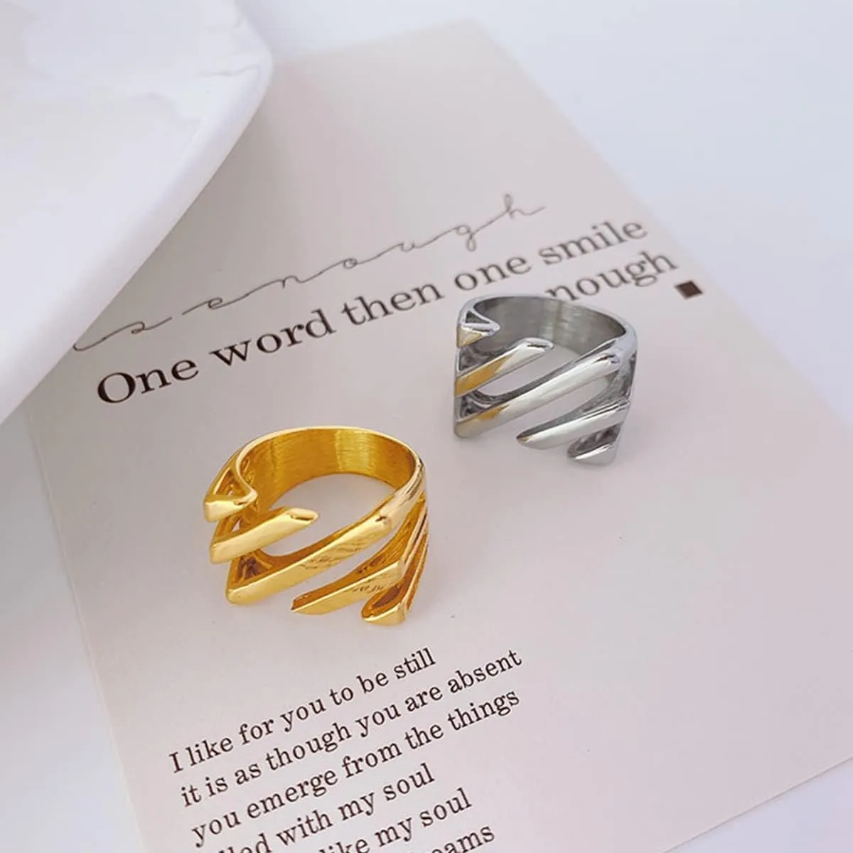 Twill Cutout RingLayered Women's Statement Rings,Asymmetrical Geometric Rectangular Minimal Ring for Women (2,7)