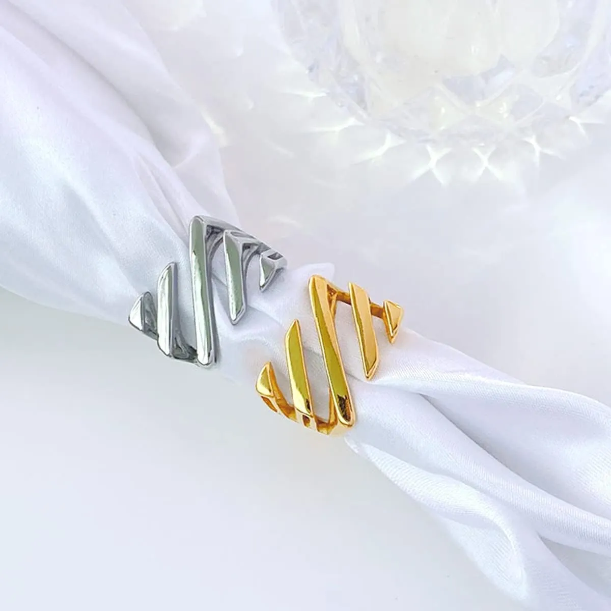 Twill Cutout RingLayered Women's Statement Rings,Asymmetrical Geometric Rectangular Minimal Ring for Women (2,7)