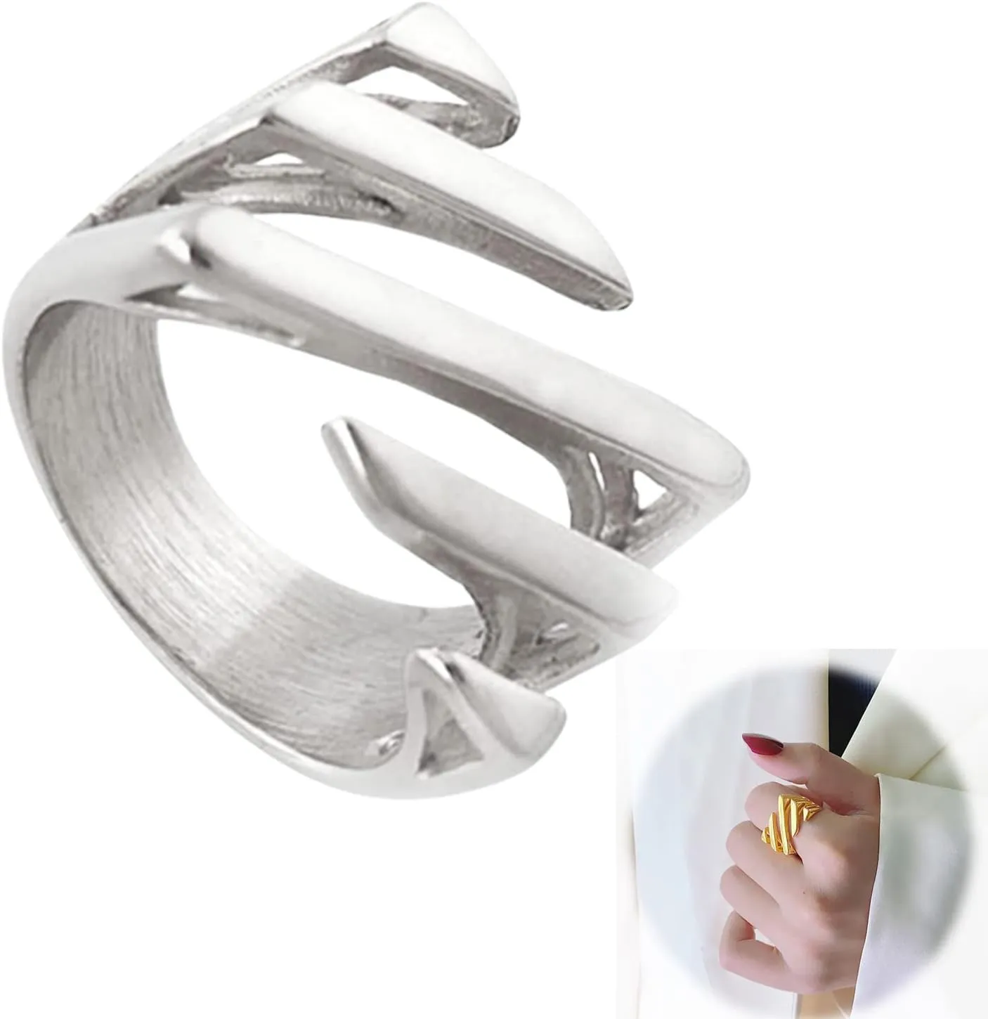 Twill Cutout RingLayered Women's Statement Rings,Asymmetrical Geometric Rectangular Minimal Ring for Women (2,7)