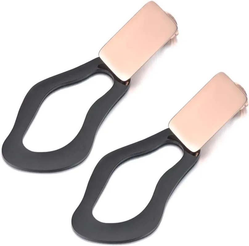 Two-Tone Stainless Steel Geometric Statement Stud Earrings, Rose Gold and Black Minimalist Abstract Design for Women