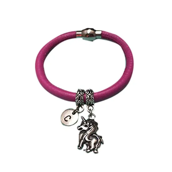 Unicorn leather bracelet, unicorn charm bracelet, leather bangle, charm bangle, personalized bracelet, initial bracelet, monogram