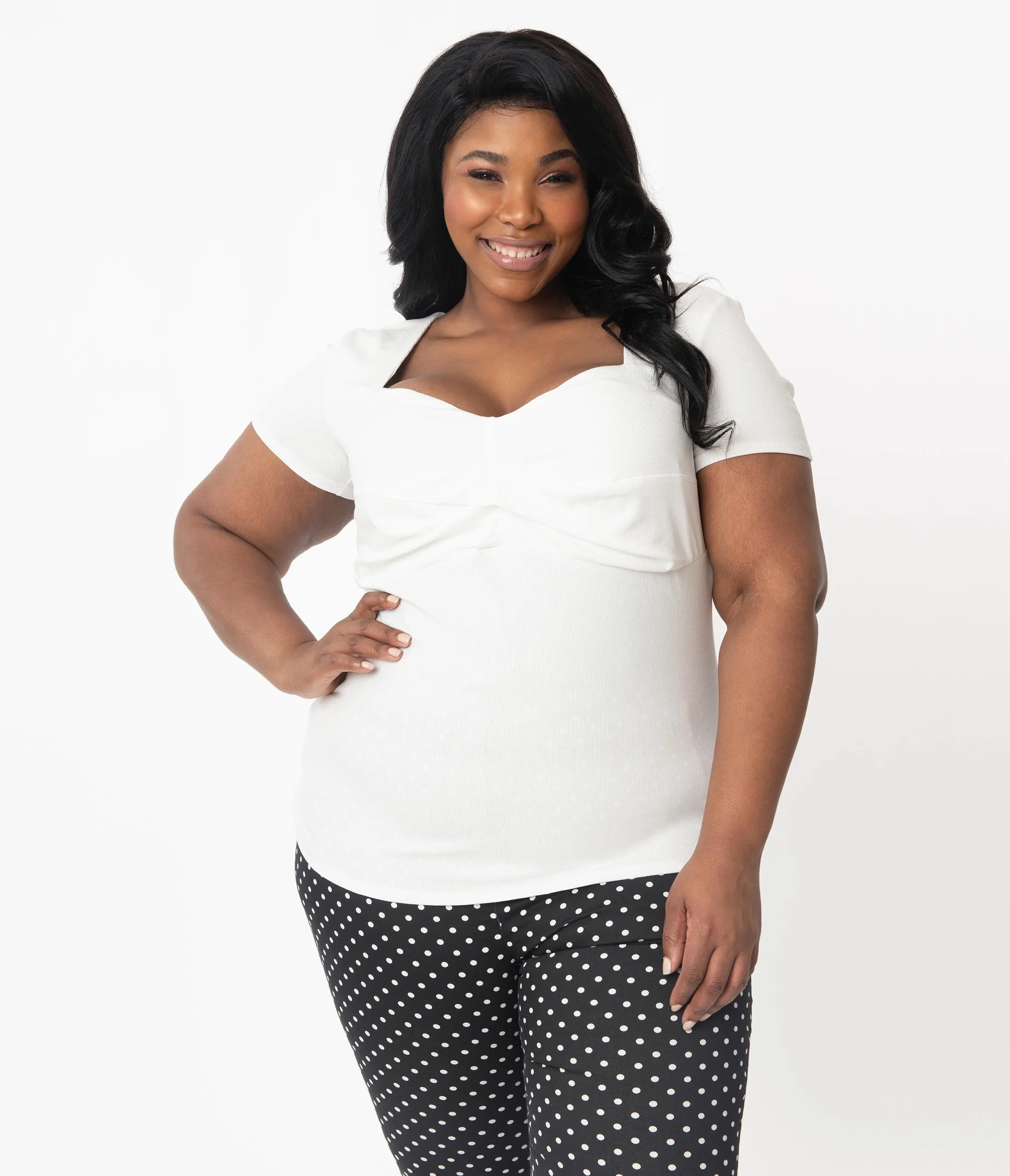 Unique Vintage Plus Size White Sweetheart Ruthie Top