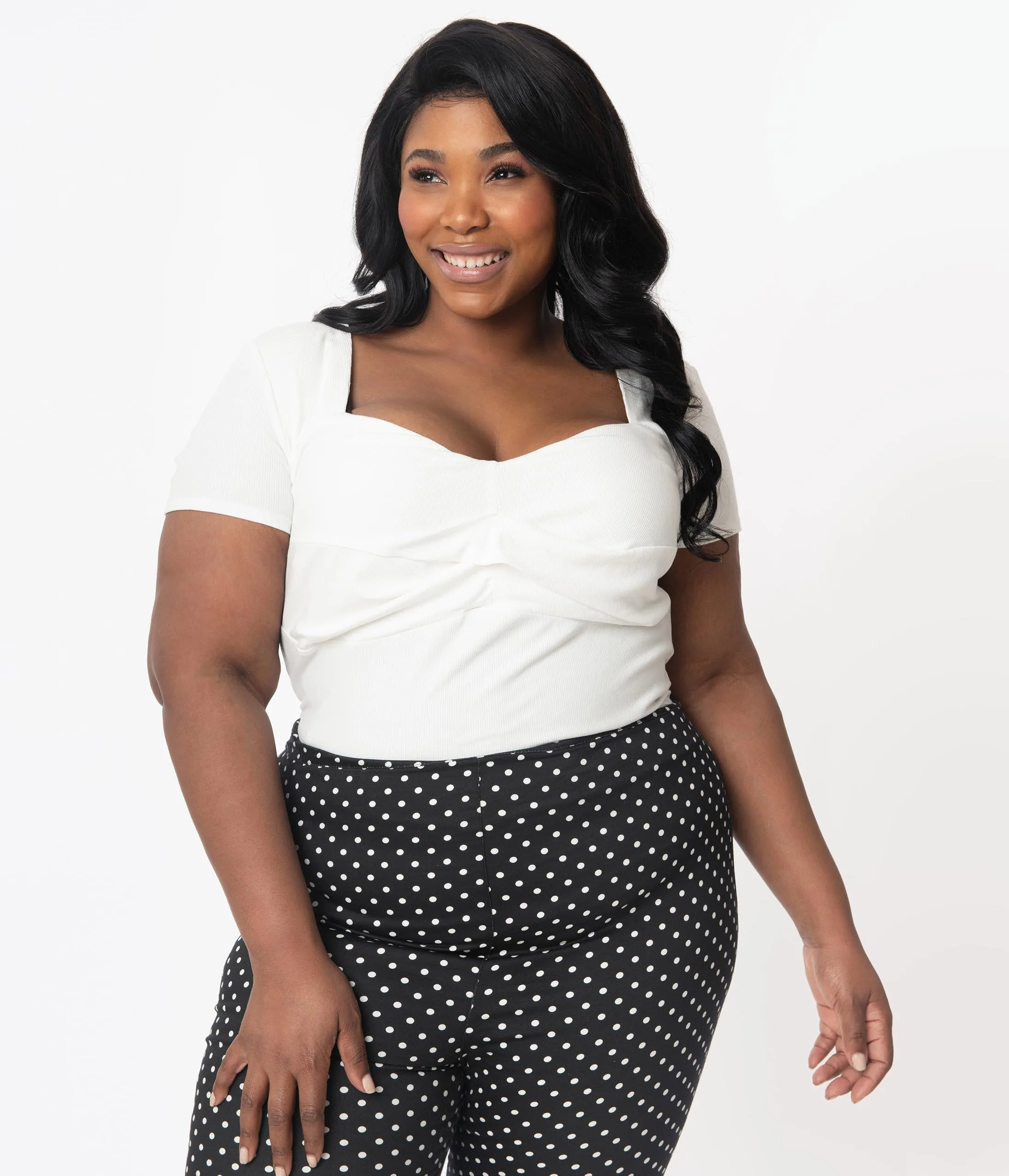 Unique Vintage Plus Size White Sweetheart Ruthie Top