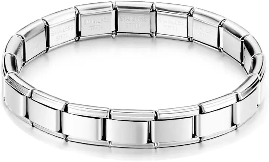 UNY JEWEL Shiny 9mm Italian Charm Starter Bracelets 18 Links DIY Customization Elastic Interlocking Stainless Steel Modular Charm Bracelet Link