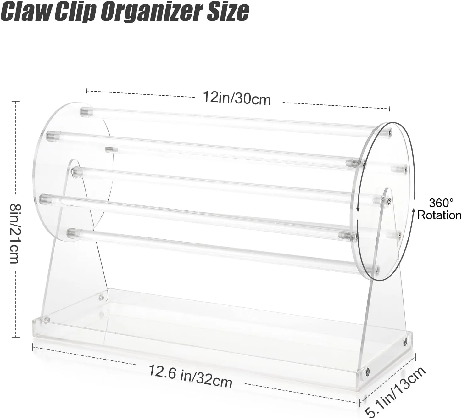 Uquelic Acrylic Claw Clip Organizer, 360-Degree Rotating Hair Clip Organizer, Claw Clip Holder and Storage Display Clear Stand for Women (Monolayer)