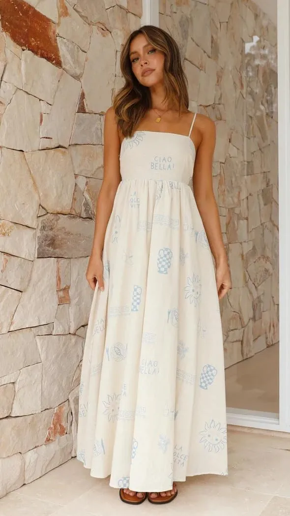 utcoco Women's 2024 Summer Spaghetti Strap Sundresses Back Smocked Cut Out Floral Printed Cute Flowy A Line Maxi Dress