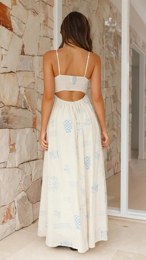 utcoco Women's 2024 Summer Spaghetti Strap Sundresses Back Smocked Cut Out Floral Printed Cute Flowy A Line Maxi Dress