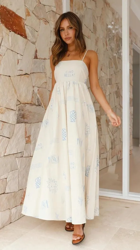 utcoco Women's 2024 Summer Spaghetti Strap Sundresses Back Smocked Cut Out Floral Printed Cute Flowy A Line Maxi Dress