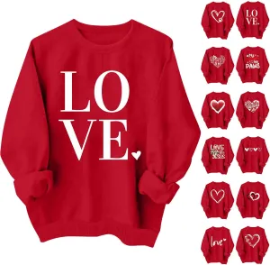 Valentine's Shirts for Women,Love Heart Long Sleeve Crewneck Pullover Top Trendy Oversized Sweatshirts 2024
