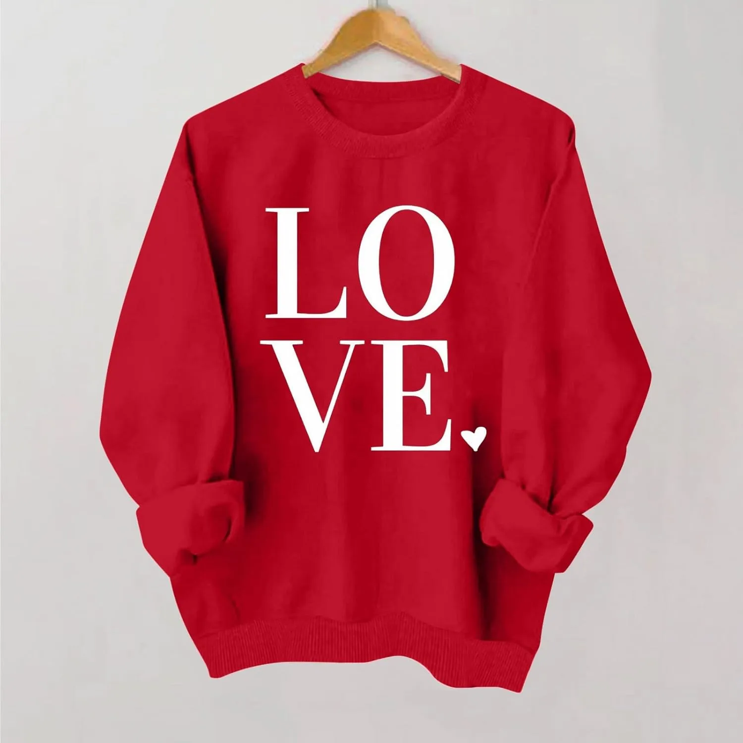Valentine's Shirts for Women,Love Heart Long Sleeve Crewneck Pullover Top Trendy Oversized Sweatshirts 2024