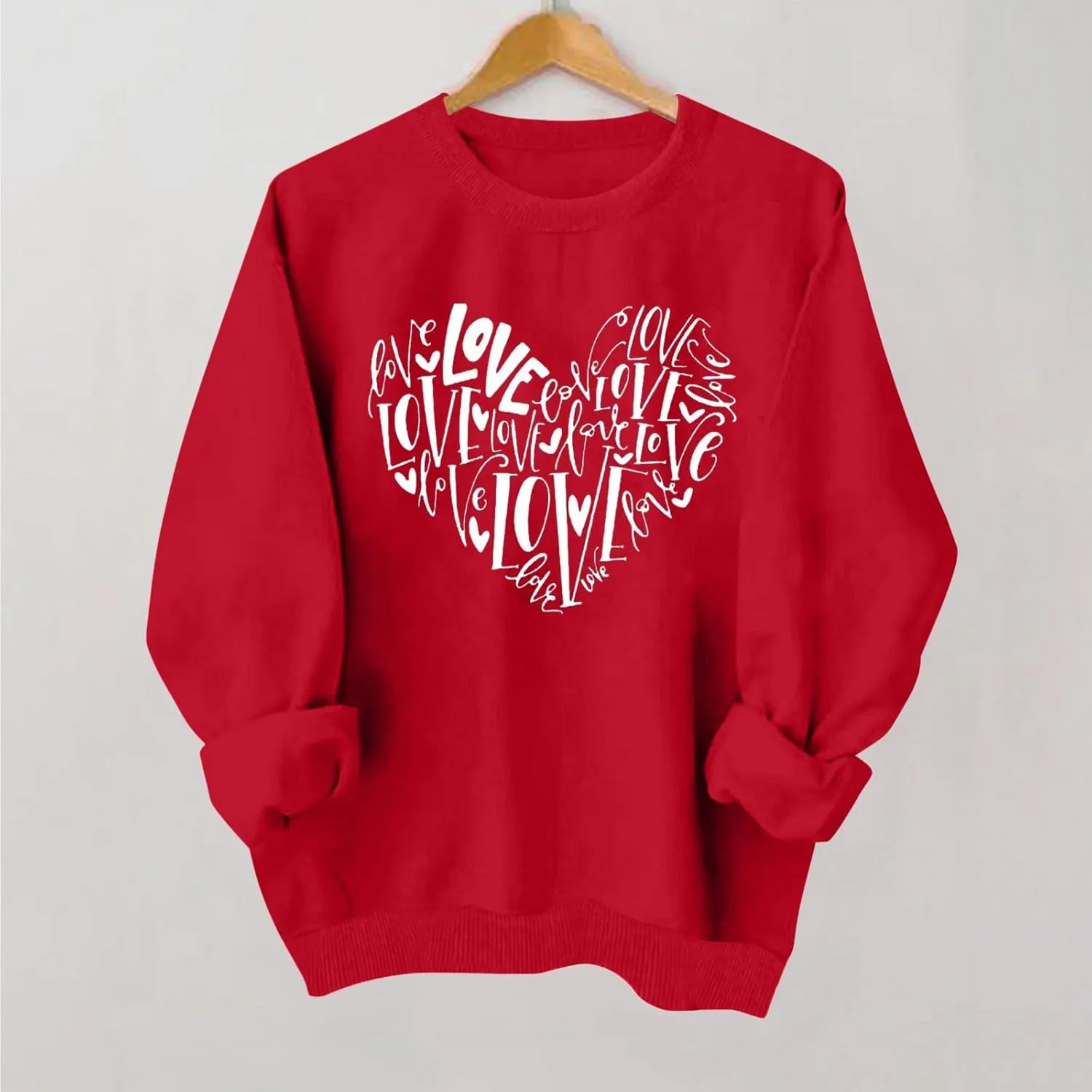 Valentine's Shirts for Women,Love Heart Long Sleeve Crewneck Pullover Top Trendy Oversized Sweatshirts 2024