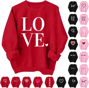 Valentine's Shirts for Women,Love Heart Long Sleeve Crewneck Pullover Top Trendy Oversized Sweatshirts 2024