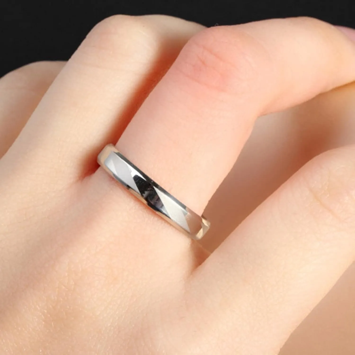 Wedding Bands Sets for Him and Her Silver, Stainless Steel Rings Geometric