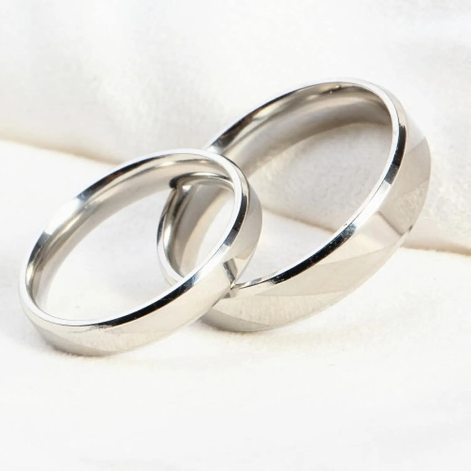 Wedding Bands Sets for Him and Her Silver, Stainless Steel Rings Geometric