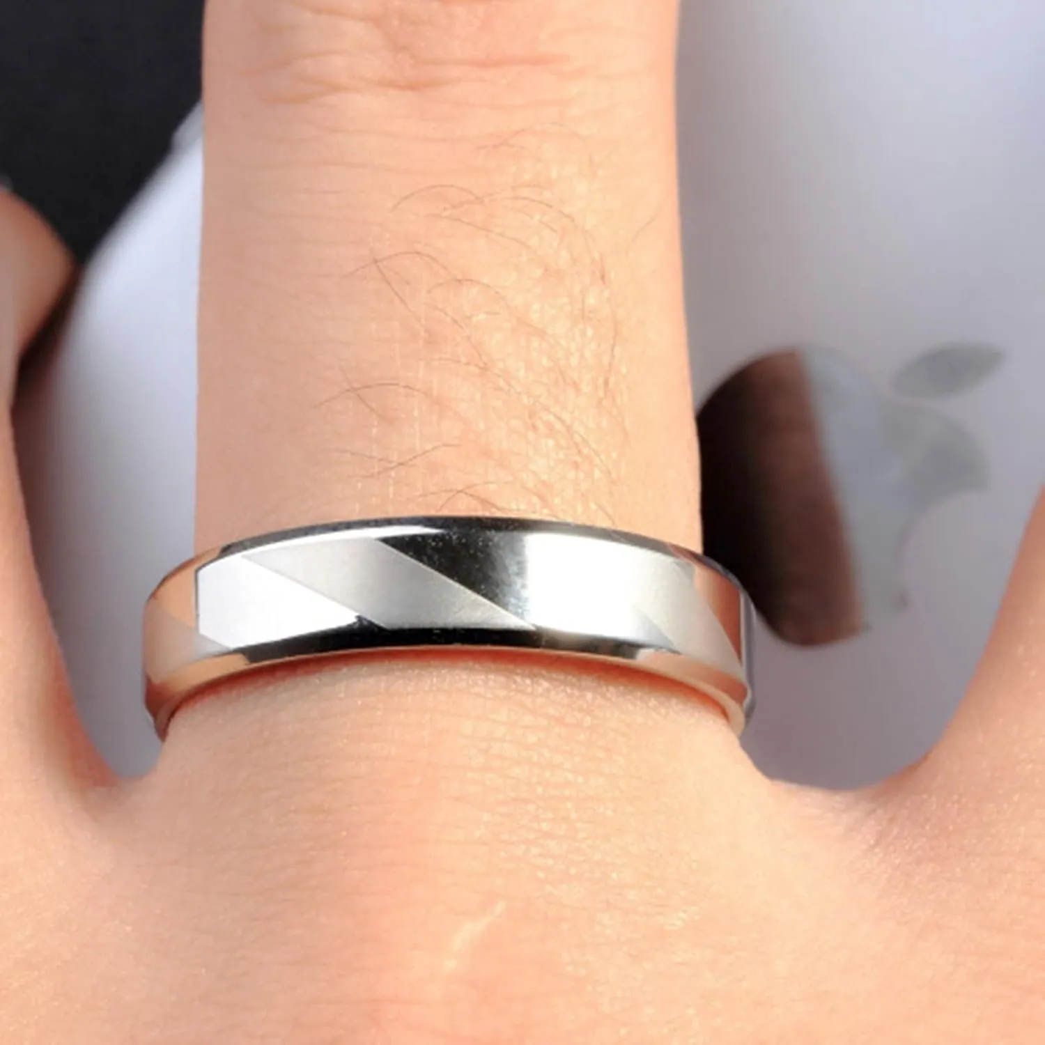Wedding Bands Sets for Him and Her Silver, Stainless Steel Rings Geometric