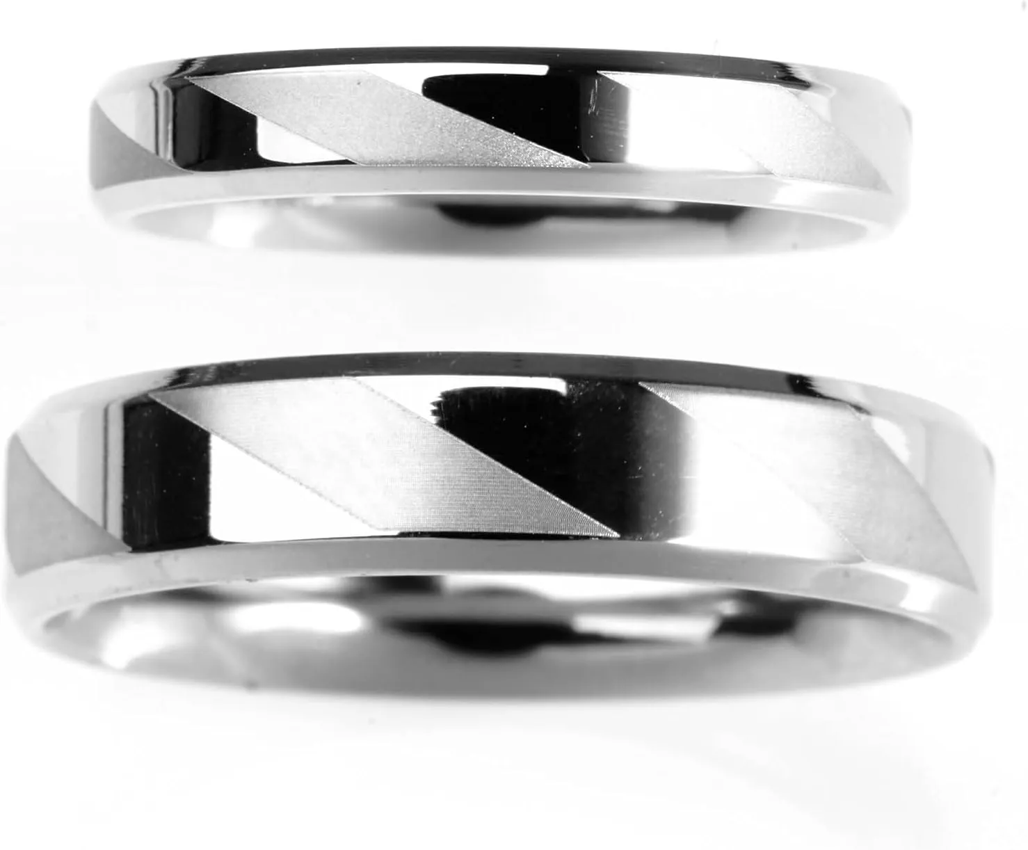 Wedding Bands Sets for Him and Her Silver, Stainless Steel Rings Geometric