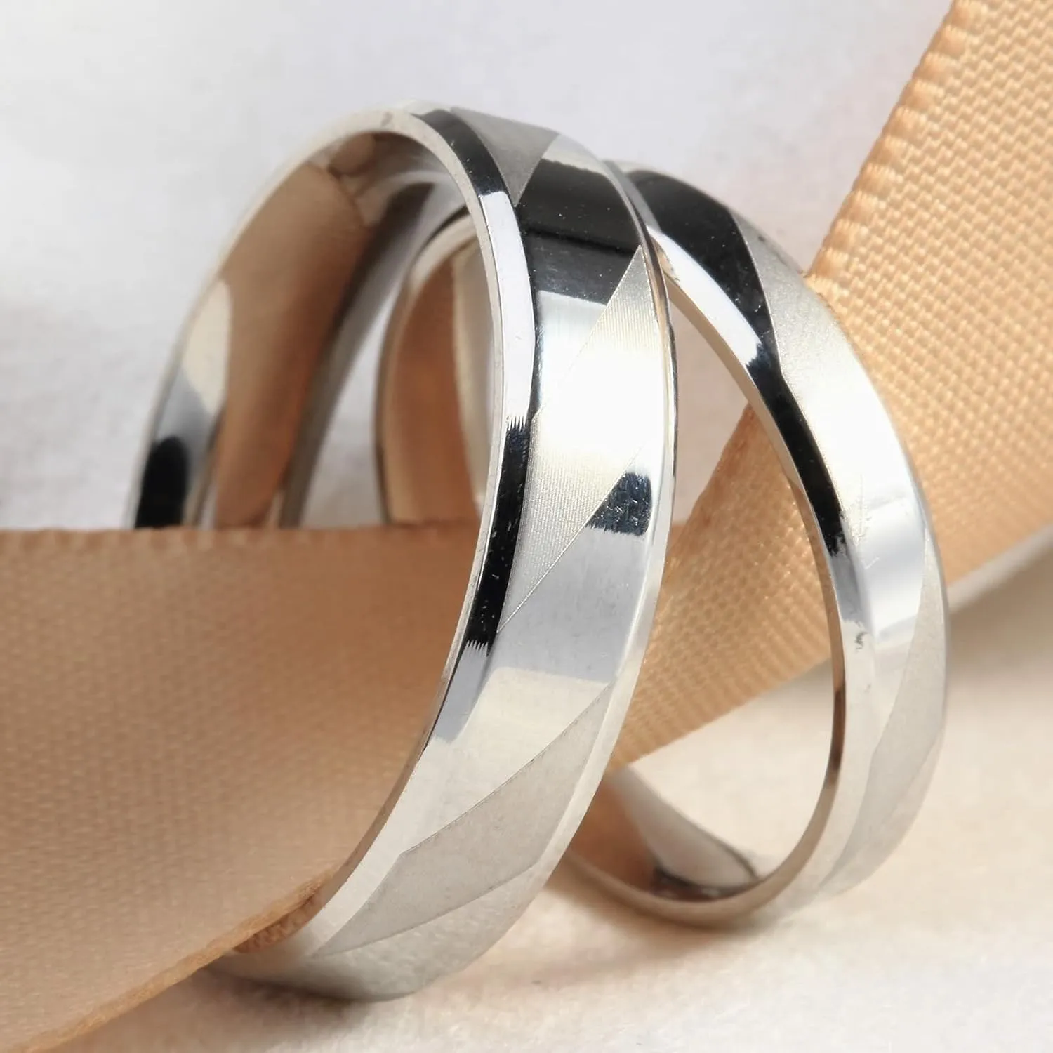 Wedding Bands Sets for Him and Her Silver, Stainless Steel Rings Geometric