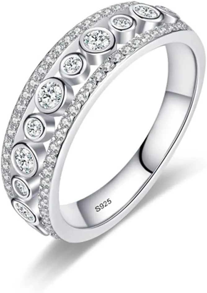 Wedding Rings, Silver Promise Rings for Women with Zircon Geometric Hollow Design Sterling Silver