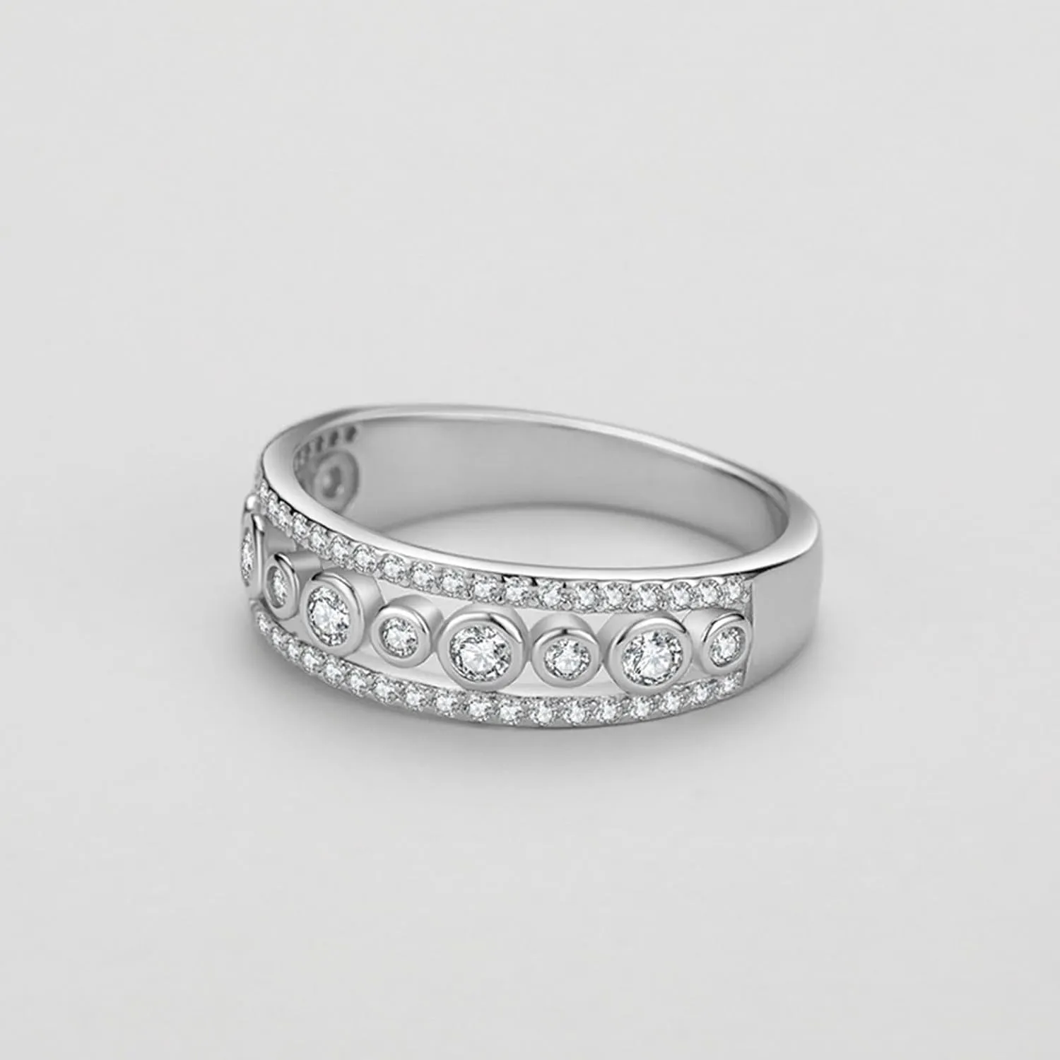 Wedding Rings, Silver Promise Rings for Women with Zircon Geometric Hollow Design Sterling Silver