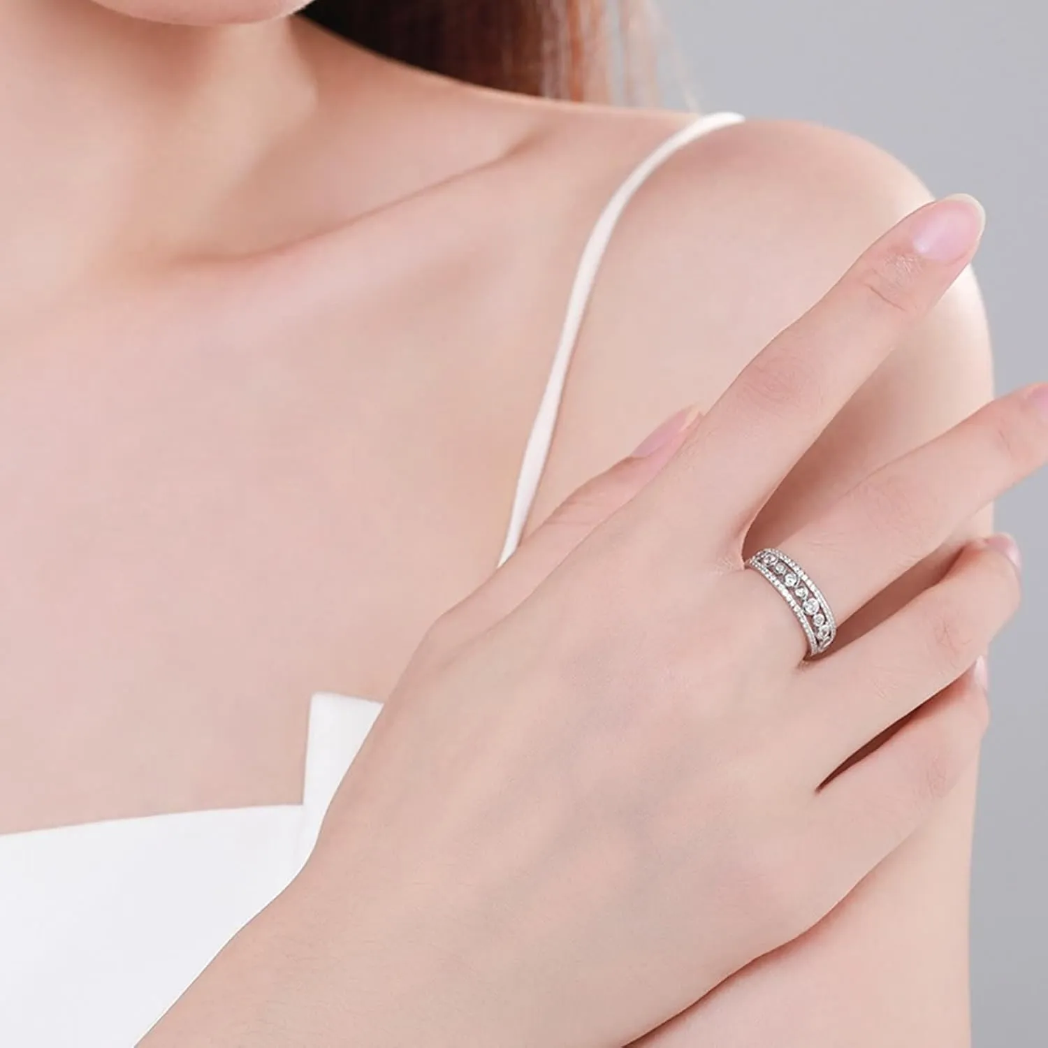 Wedding Rings, Silver Promise Rings for Women with Zircon Geometric Hollow Design Sterling Silver