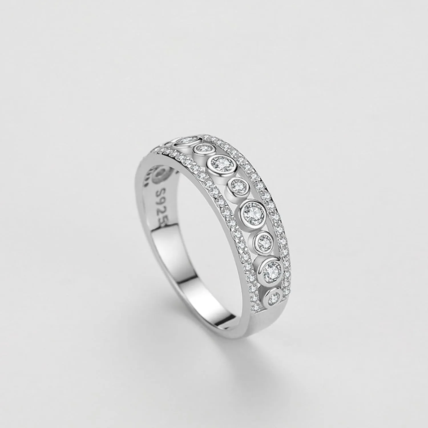 Wedding Rings, Silver Promise Rings for Women with Zircon Geometric Hollow Design Sterling Silver