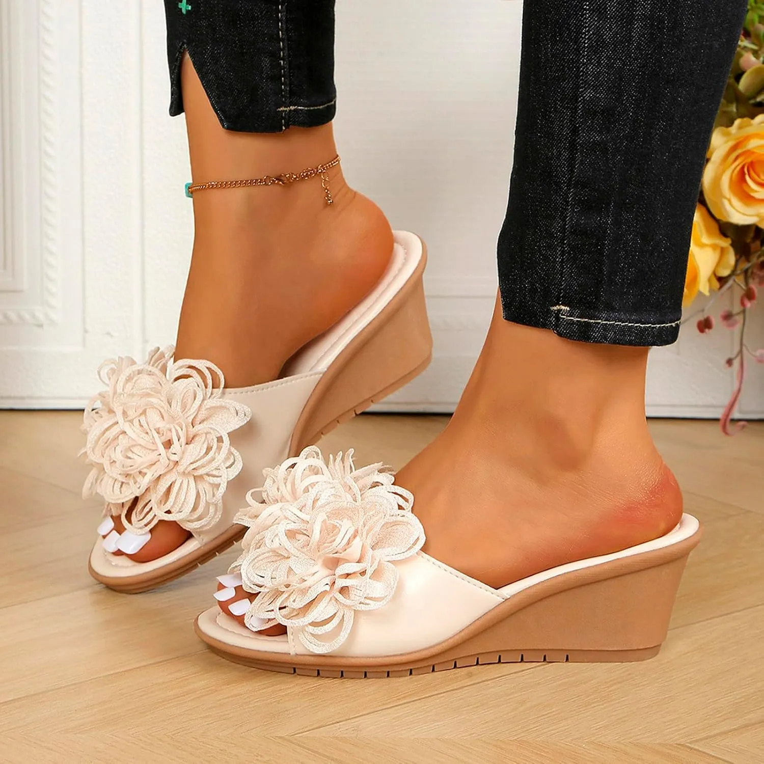 Wedge Sandals for Women Summer Beach Orthopedic Flip Flops Dressy Comfortable Sandals Arch Support Wedge Slippers