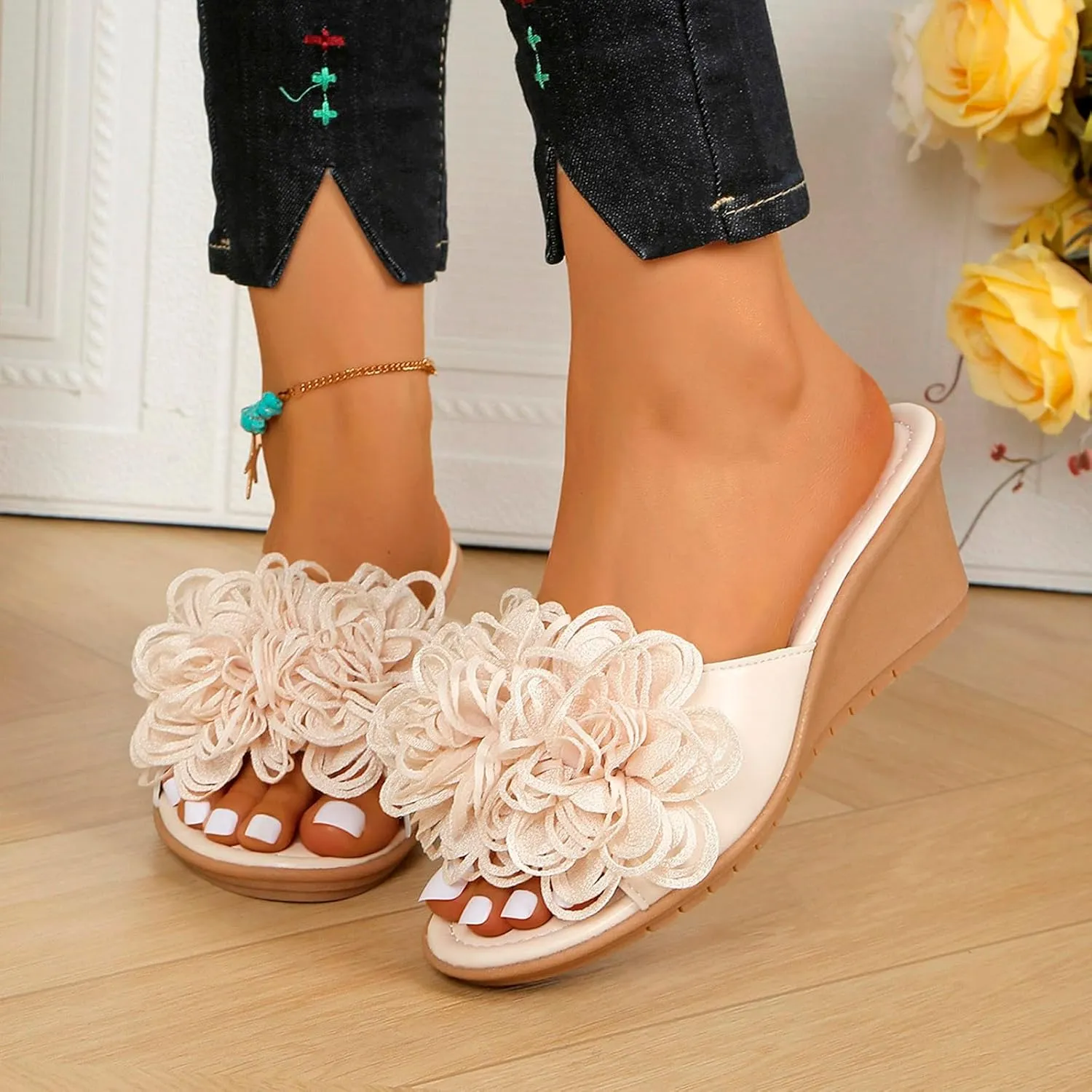 Wedge Sandals for Women Summer Beach Orthopedic Flip Flops Dressy Comfortable Sandals Arch Support Wedge Slippers