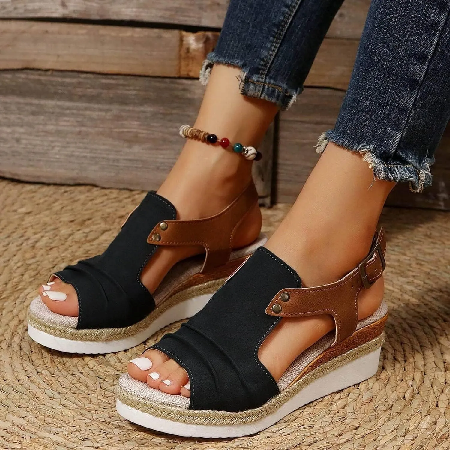 Wedge Sandals for Women,2025 New Arch Support Sandals,Casual Open Toe Sandals,Orthopedic Wedge Sandals for Women,Dressy Summer Platform Sandals,Flip Flops Beach Open Toe Sandals