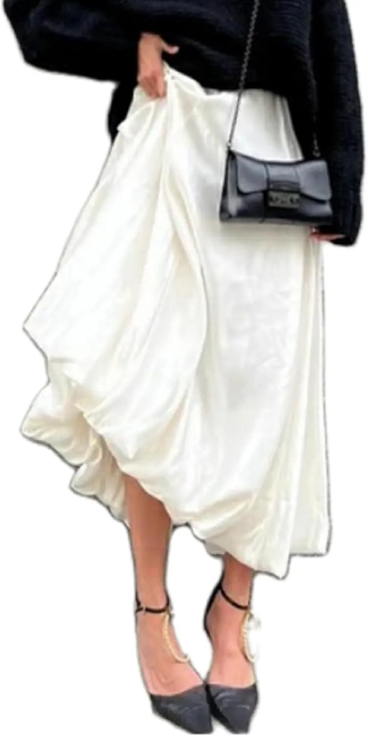 Women Fashion Balloon Skirt Y2k Loose Long Bubble Skirt Vintage Elegant High Waist Puffy Maxi Skirt Streetwear