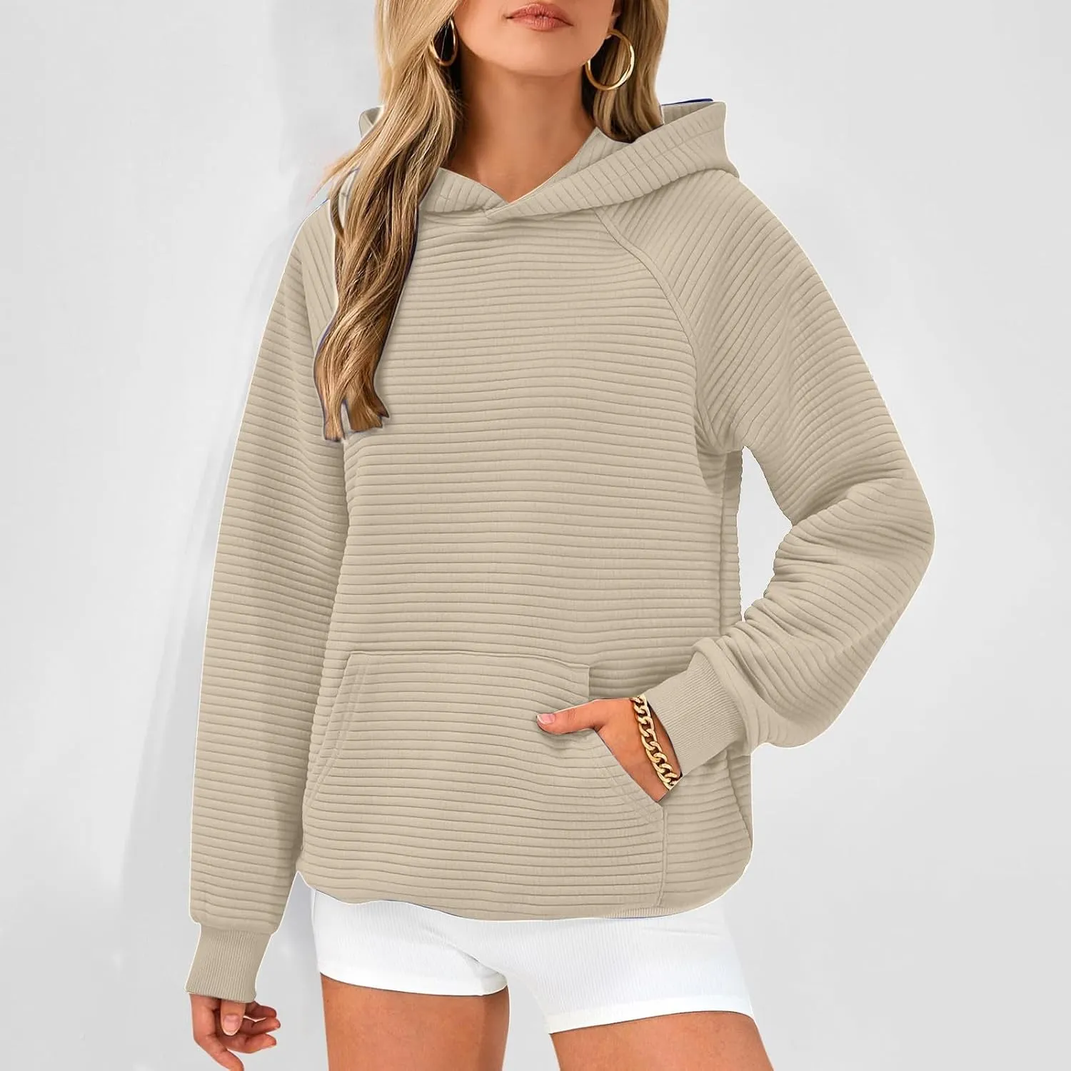 Women Hoodies Casual Hooded Oversized Sweatshirts with Large Pocket Raglan Long Sleeve Loose Solid Pullover Tops