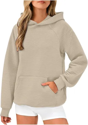 Women Hoodies Casual Hooded Oversized Sweatshirts with Large Pocket Raglan Long Sleeve Loose Solid Pullover Tops