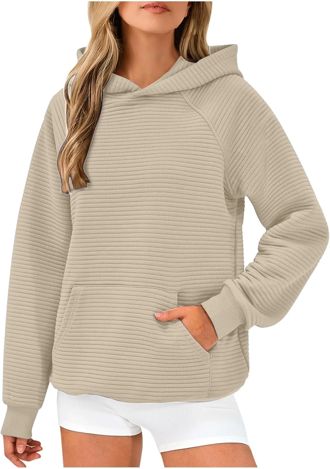 Women Hoodies Casual Hooded Oversized Sweatshirts with Large Pocket Raglan Long Sleeve Loose Solid Pullover Tops