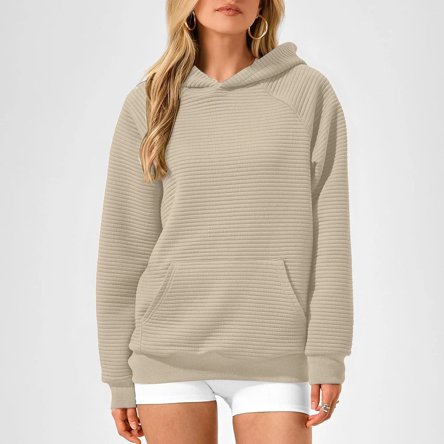 Women Hoodies Casual Hooded Oversized Sweatshirts with Large Pocket Raglan Long Sleeve Loose Solid Pullover Tops