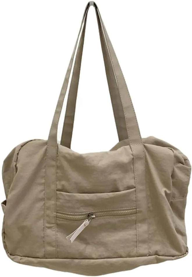 Women Large Capacity Shoulder Handbag Soft Nylon Hobo Bag Casual Solid Tote Purse Travel Commuting Gym