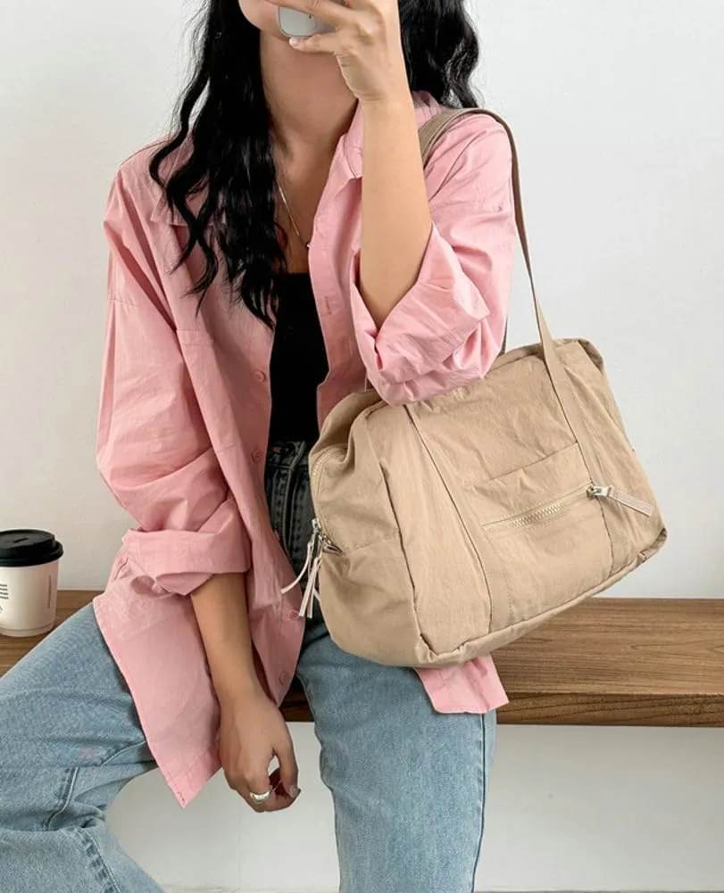 Women Large Capacity Shoulder Handbag Soft Nylon Hobo Bag Casual Solid Tote Purse Travel Commuting Gym