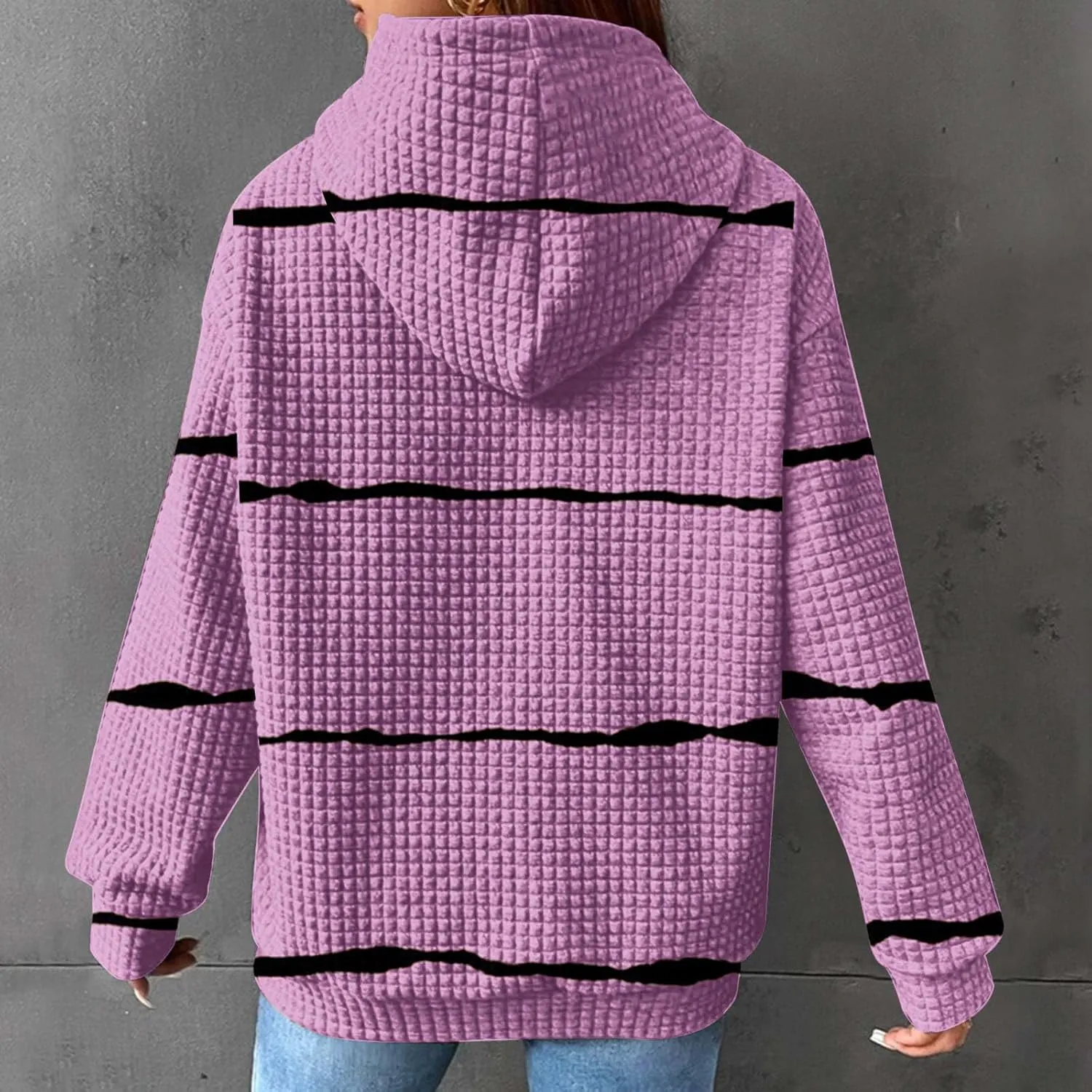 Women Striped Oversized Hoodies Long Sleeve Color Block Sweatshirt Drawstring Pullover Waffle Knit Tops Fall Outfits