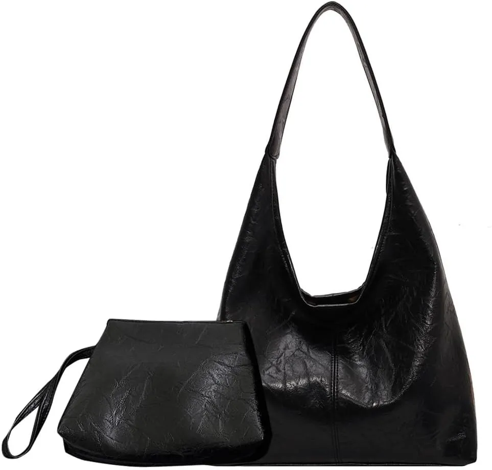 Women Vintage Hobo Bag Casual PU Leather Shoulder Bag Large Capacity Retro Tote Handbag Soft Underarm Bag Daily Dat