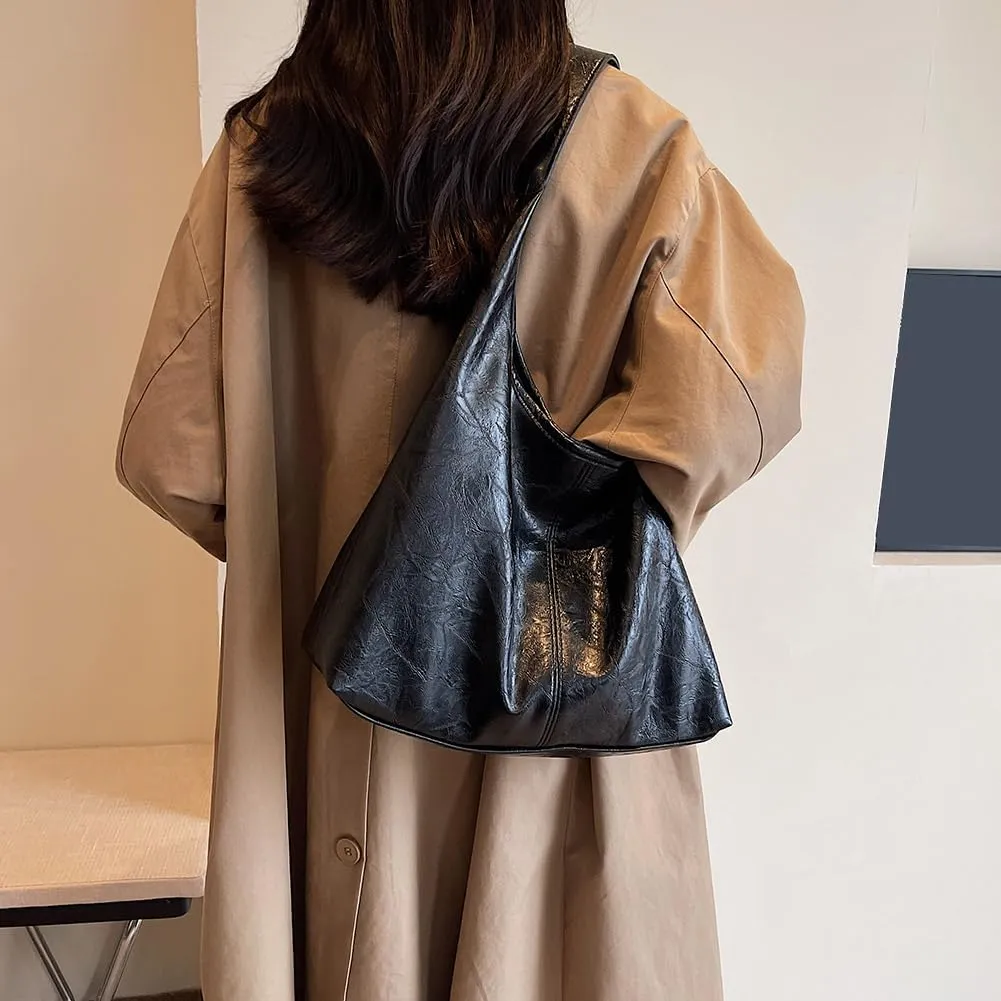Women Vintage Hobo Bag Casual PU Leather Shoulder Bag Large Capacity Retro Tote Handbag Soft Underarm Bag Daily Dat