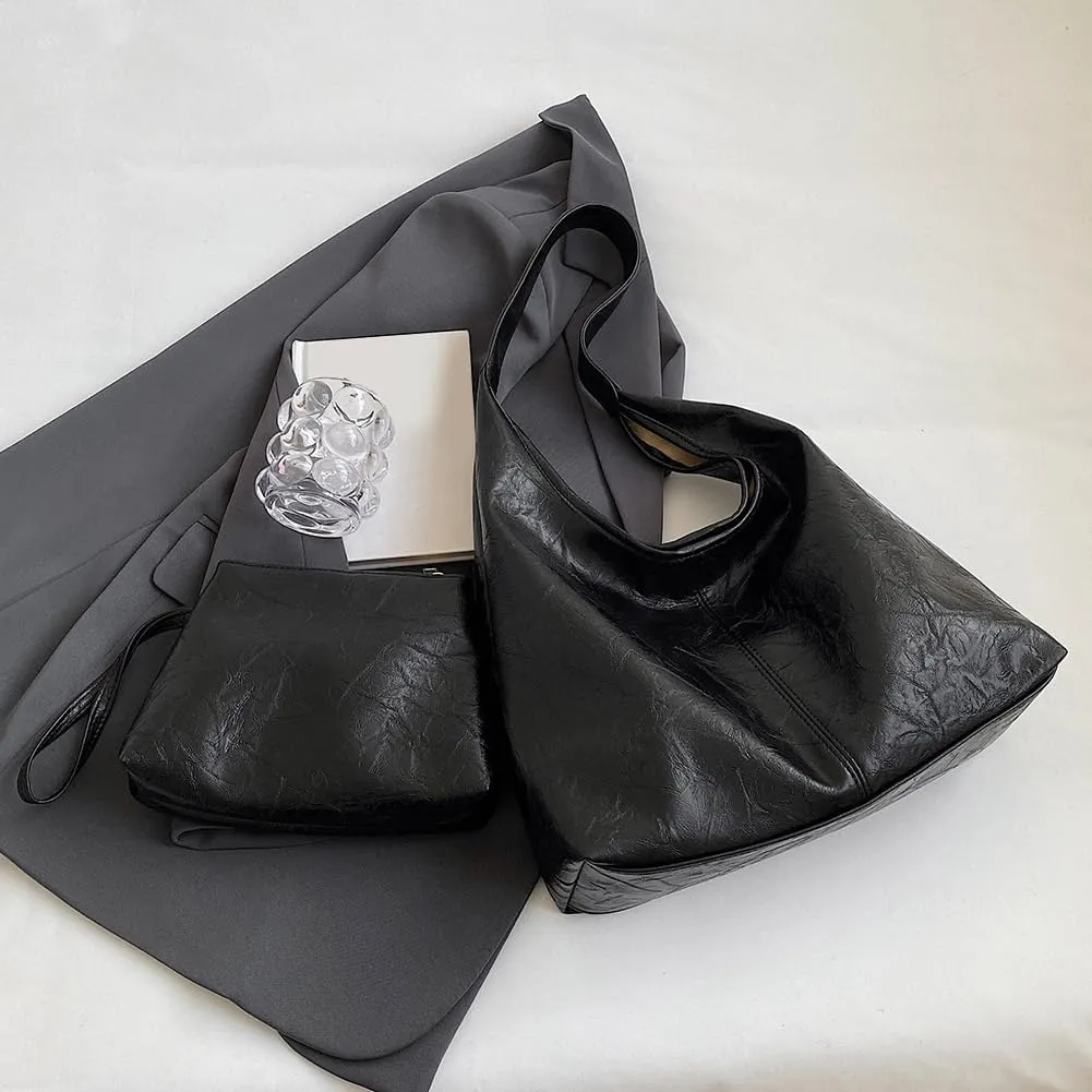 Women Vintage Hobo Bag Casual PU Leather Shoulder Bag Large Capacity Retro Tote Handbag Soft Underarm Bag Daily Dat