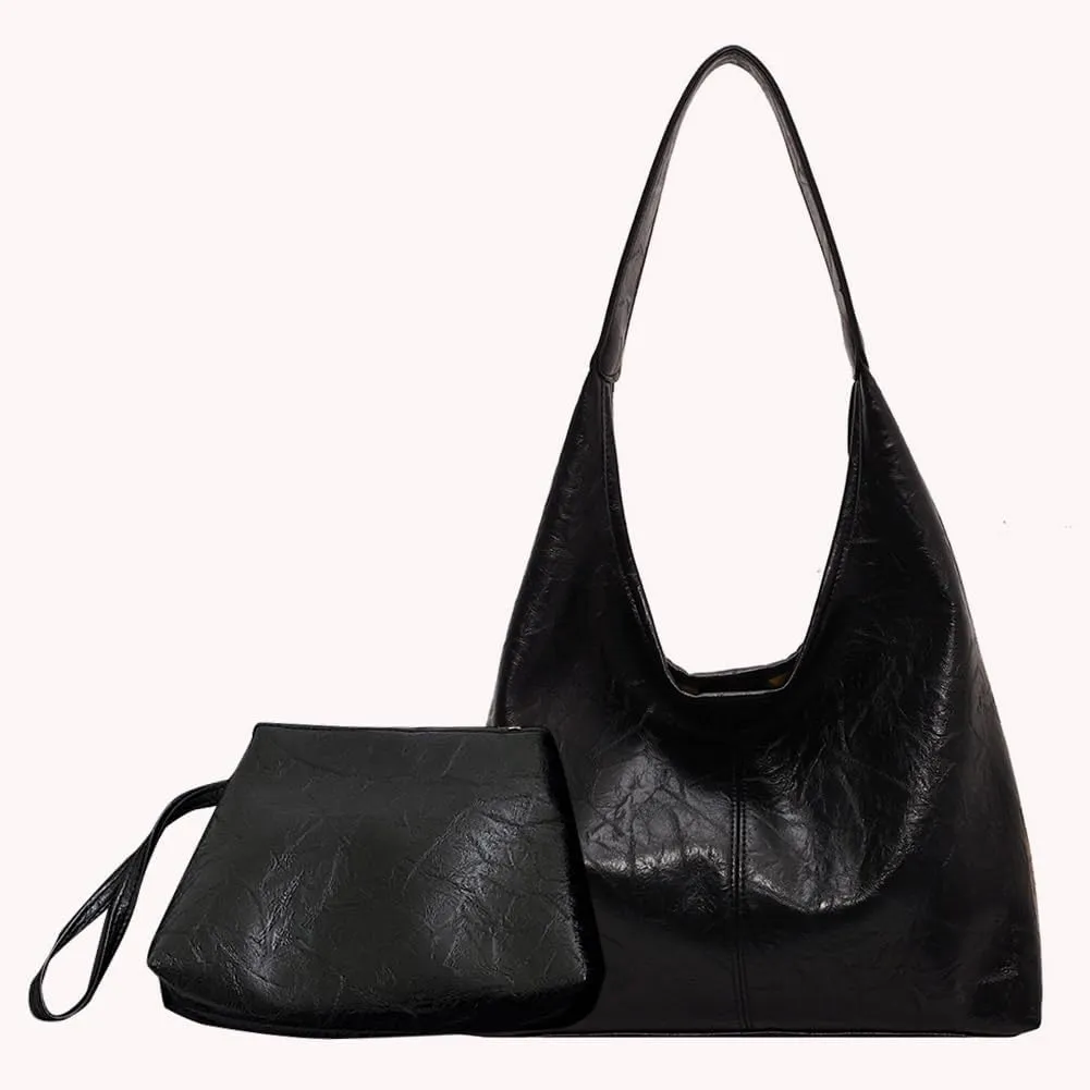 Women Vintage Hobo Bag Casual PU Leather Shoulder Bag Large Capacity Retro Tote Handbag Soft Underarm Bag Daily Dat